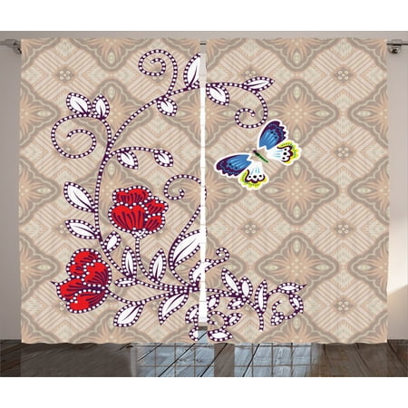 Batik Decor Curtains 2 Panels Set Flower Body With Curved Branch