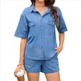 thumbnail image 2 of Conjunto de Mezclilla de Verano para Mujer, 2 Piezas, Informal, de Corta, con Camisa y Pantalones Cortos, para Estar en M, 2 of 9