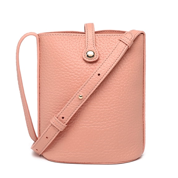 Alikpop Litchi-Grain PU Mini Bucket Crossbody Bag, Adjustable Strap Casual Purse for Women, Pink
