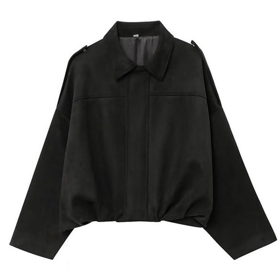 DAFPZW Women's Faux Suede Bomber Jacket Spring Lapel Pilot Coat Casual Oversized Long Sleeves Trendy Streetwear Outerwear