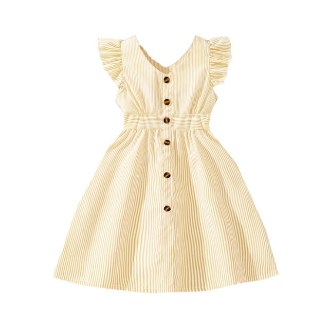 Xuewenshw Robe d'Été Décontractée Sans Manches pour Filles, Robe à Rayures avec Ourlet à Volants