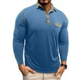 thumbnail image 2 of DDAPJ pyju Big and Tall Polos for Men Long Sleeve Contrast Collar Golf Shirt Business Casual Polo Shirts with Chest Pocket Blue S, 2 of 6