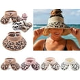 thumbnail image 4 of CoCopeaunts Women's Sun Visors Beach Straw Sun Hat Wide Brim Foldable Lightweight Ponytail Hat Casual Leopard Roll Up Bow Visor Summer, 4 of 8