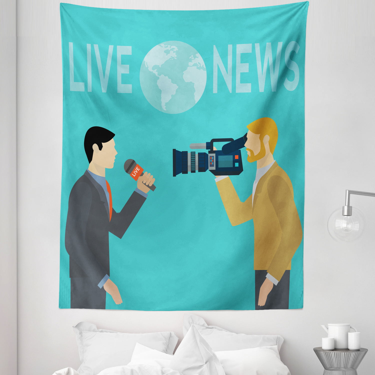 Live News with Cameraman and Reporter Broadcasting Journalism 28 X 23 Turquoise Grey Ambesonne Paparazzi Tapestry Fabric Wall Hanging Decor for Bedroom Living Room Dorm