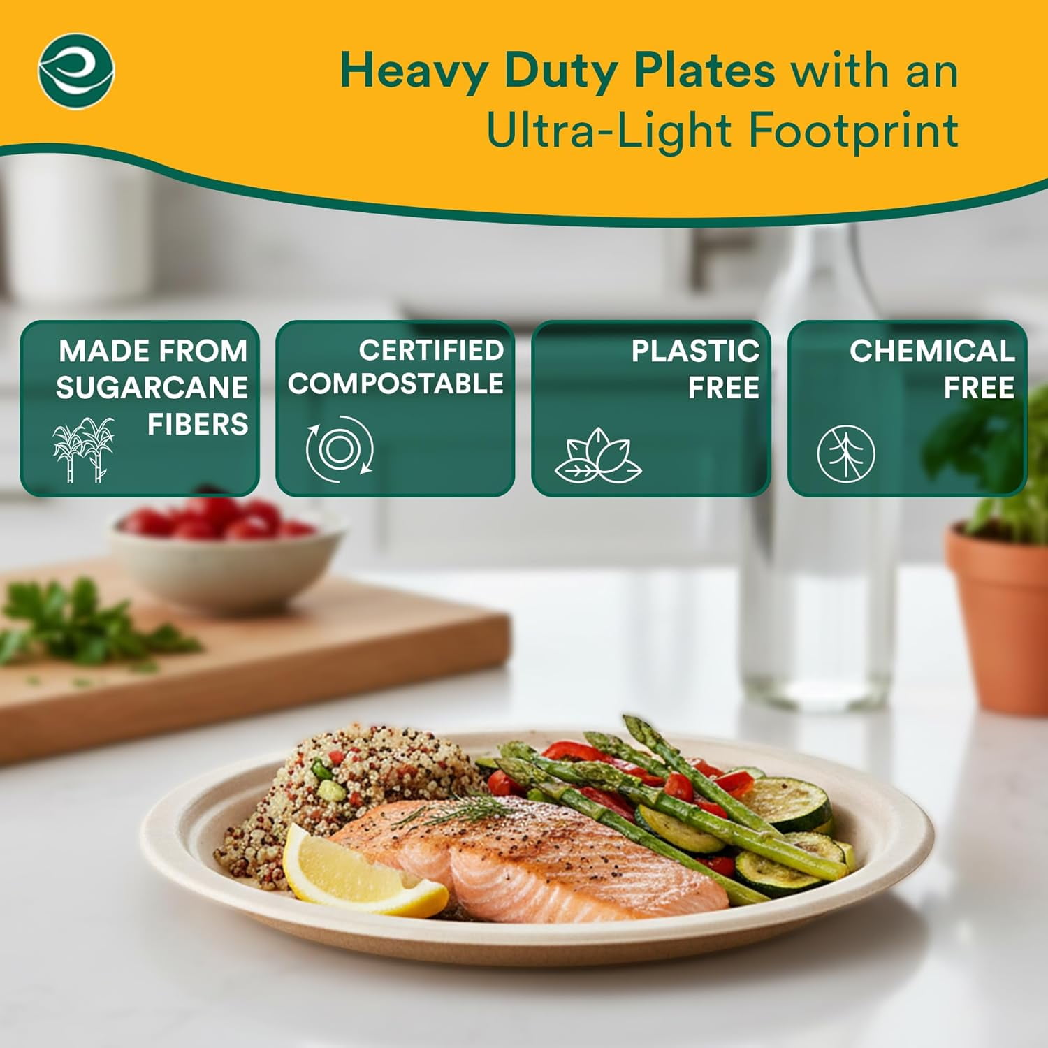 9 Inch Compostable Disposable Paper Plates [100 Pack] Food Safe 100% Virgin Bagasse Pulp Heavy Duty Biodegradable Microwave Large Round Dinner Plate for , Picnic & BBQ (Brown)