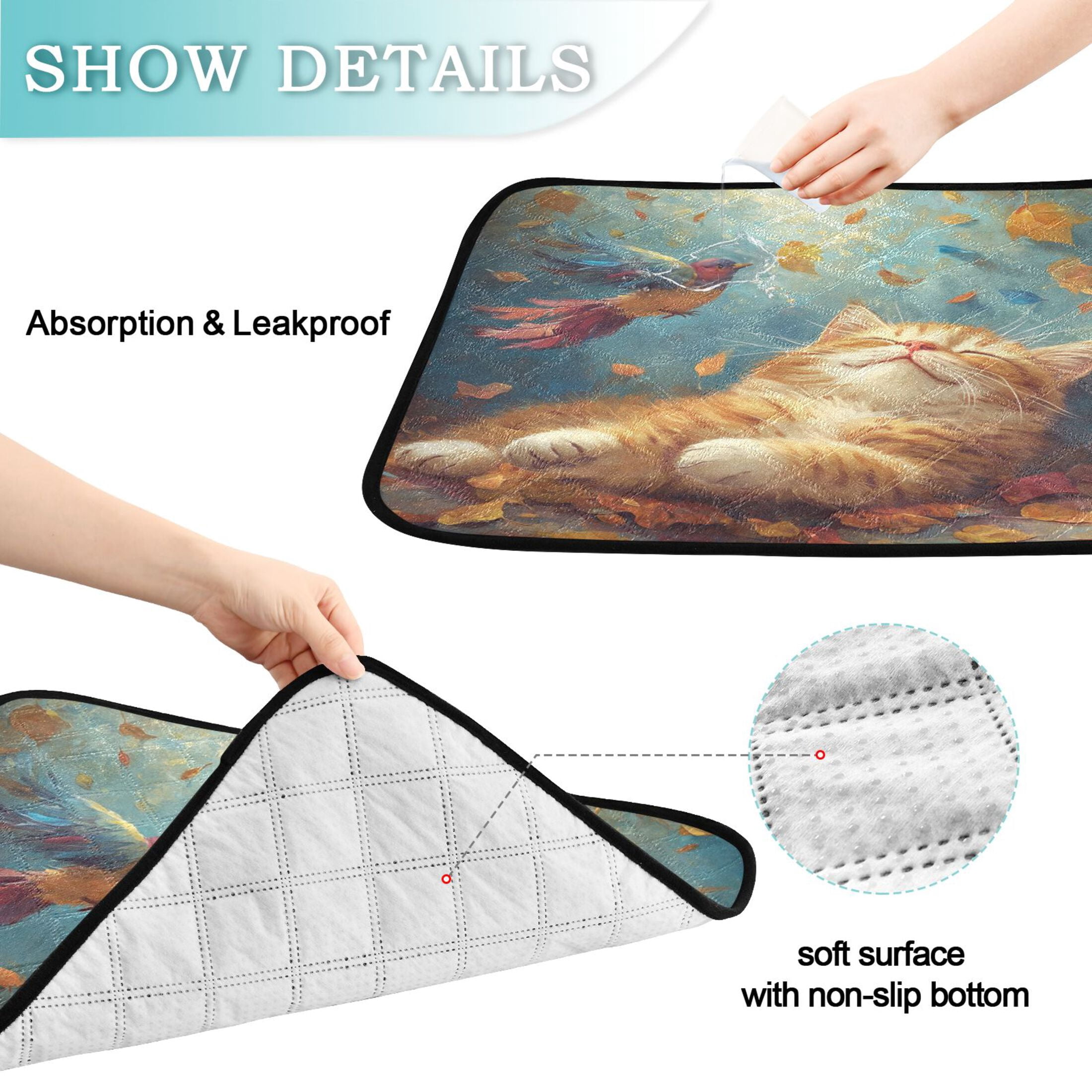 Qxltty Orange Cat Leaf Fall Cat litter Pads Pet Set of 3 Diaper Mats Center Anti-leakage Layer Absorbent Soft and Comfortable