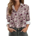 thumbnail image 2 of miqiqism Women Boho Floral Shirts Long Sleeve Button Shirt Fashion Lapel Neck Open Front Tshirts Blouses Classic Basic T-Shirts Vacaion Outfit Workout Clothing,02_Wine,Medium, 2 of 4