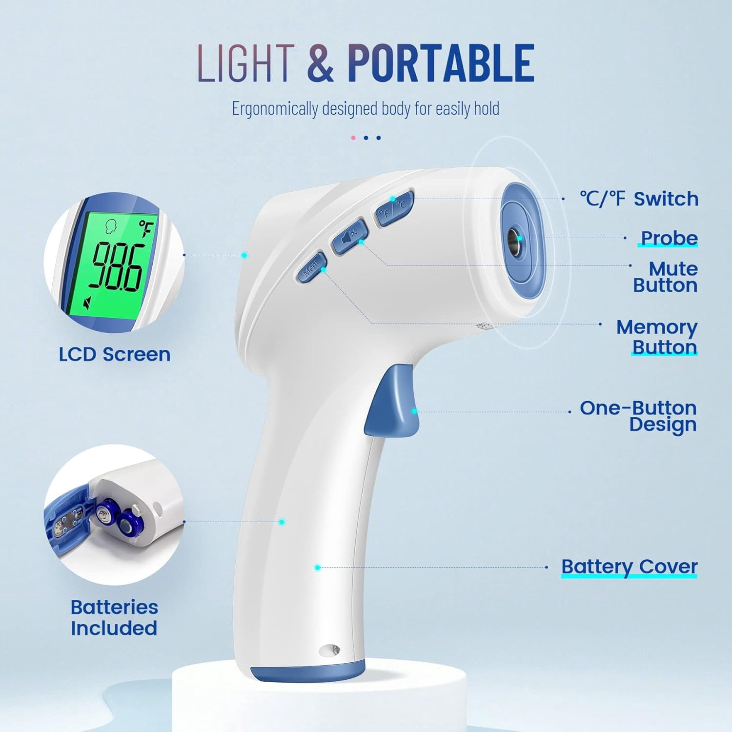 Touchless Thermometer for Adults, Digital Infrared Thermometer Gun with Fever Alarm, Forehead and Object 2 in 1 Mode, Fast Accurate Results (Black)