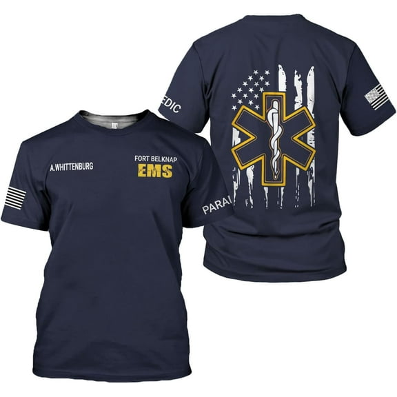 Personalized EMS EMT Student Paramedic T-Shirt 3D Emergency Medical Technician Shirt, Custom Name Dept Tshirt Gift (S)