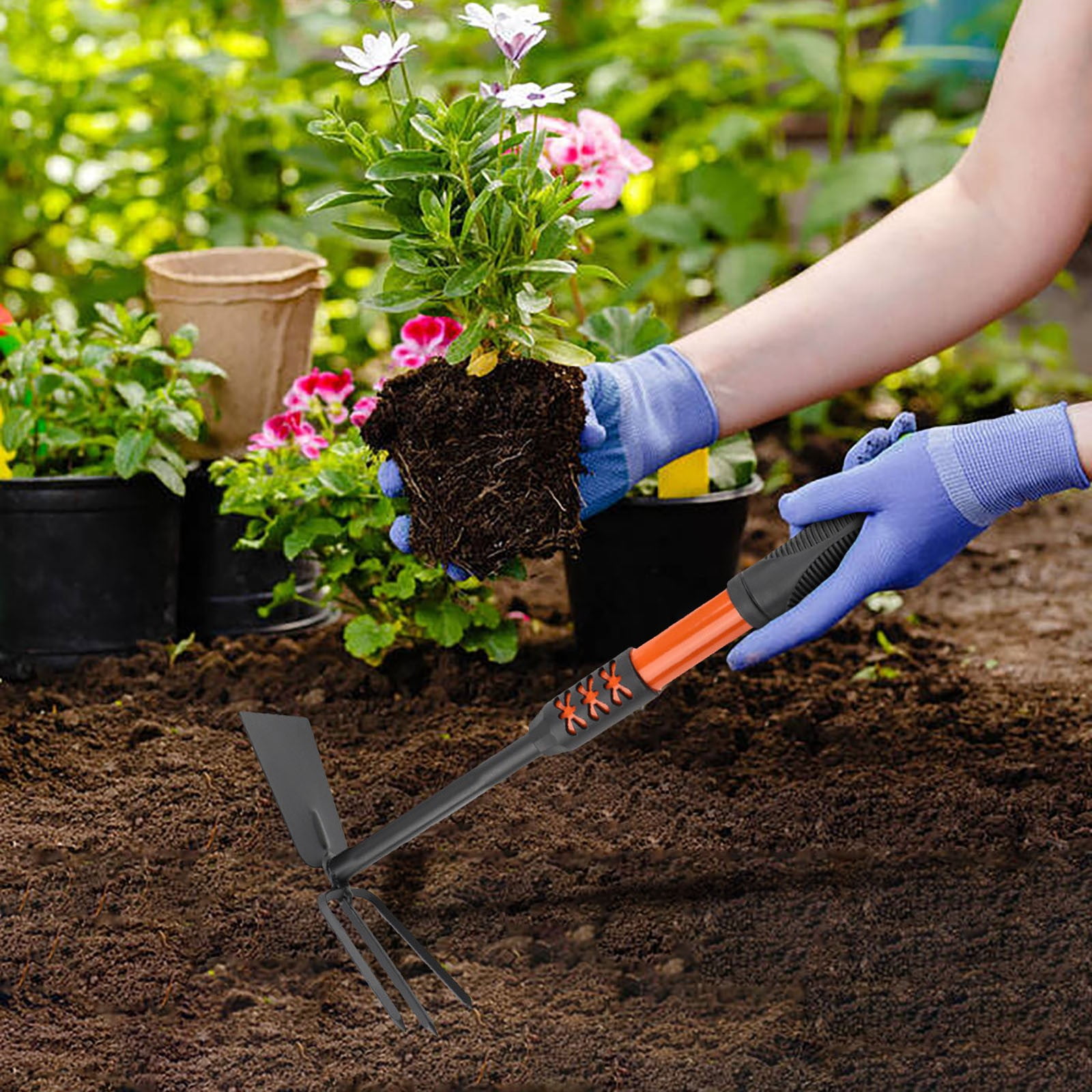 Heavy Duty Rotary Cultivator Tool - 3-in-1 Hand Tiller, Hoe & Weeder for Gardening - Ergonomic Garden Tool for Loosening Soil, Planting & Yard Work with Durable Handle