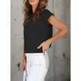 thumbnail image 6 of Womens Short Sleeve Cropped T-shirts Summer Rolled Dolman Sleeve Crop Tops Casual Round Neck Solid Short Basic Tees, 6 of 7
