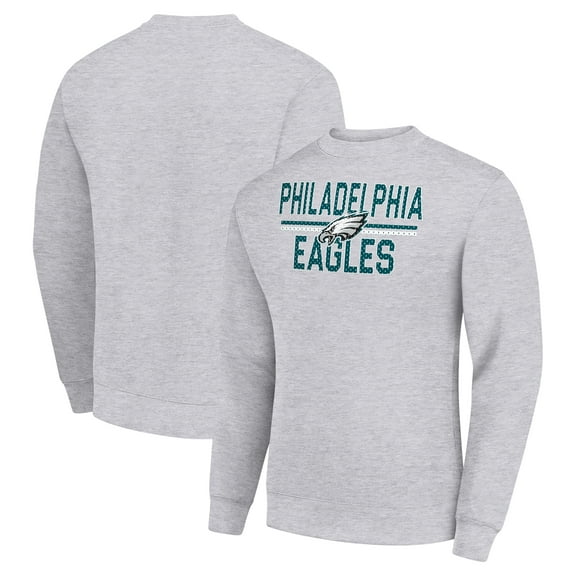 Men's Starter Heather Gray Philadelphia Eagles Team Mesh Print Graphic Pullover Sweatshirt