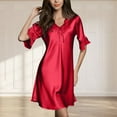 thumbnail image 3 of Bigersell Beach Vacation Dresses Summer Female V-Neck Short Sleeve Above Knee Sleep Dress Style D-101 Tulle Dress Plus Size Summer Dresses , Red XL, 3 of 6