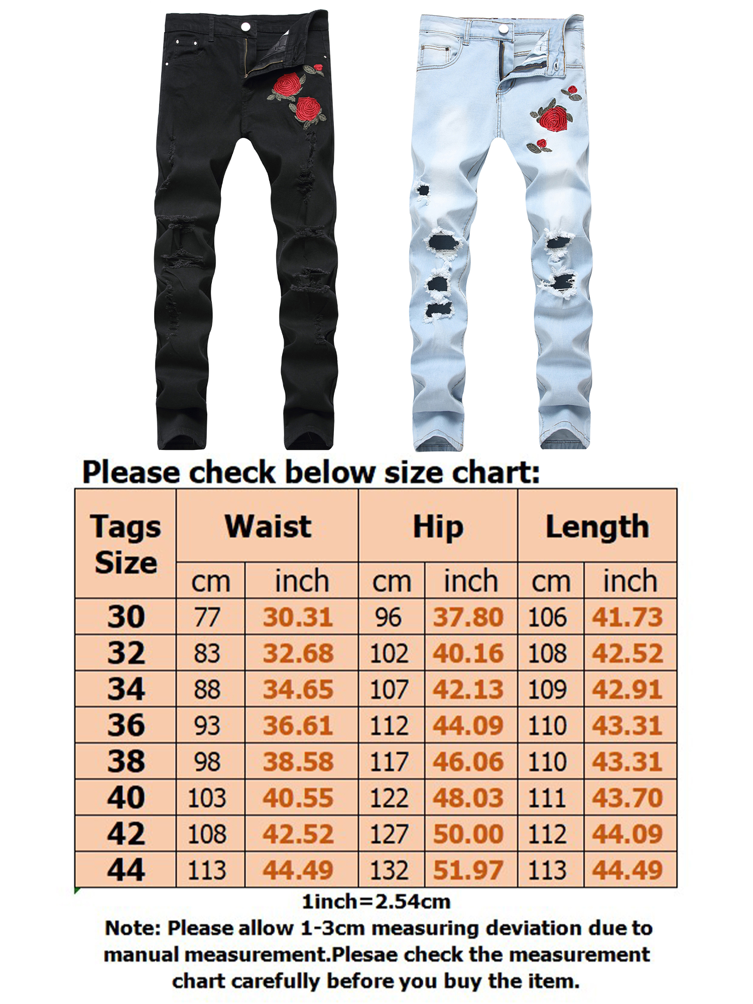 Mens Casual Stretchy Ripped Slim Fit Denim Jeans Washed Skinny Tapered Leg Jeans Bar Dancing Embroidery Destroyed Jeans - image 2 of 3
