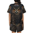 thumbnail image 6 of Fuzoiu Classical Style Brown Owl Print Women's Short-Sleeved Pajama Set,Lounge Sleepwear Set,Womens Pajama Sets 2 Piece,Button-Up Top and Shorts with Pockets-Large, 6 of 7