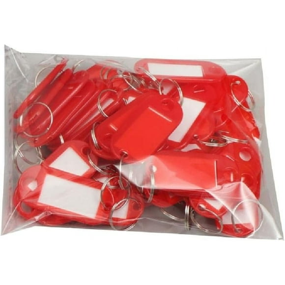 Nvzi 50Pcs Keychain Label Tags Keys Tags with Split and Label Window Luggage Tags Practical Keys Identifiers Keys Labels with Split and Label Window Keys Tags Keychain Label Tags (Red)