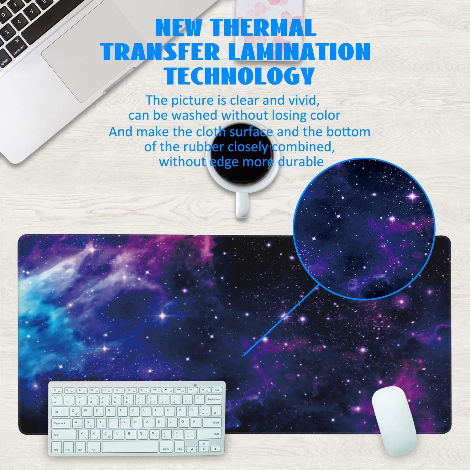 Desk Mat, Galaxy Nebula Universe Space Extended Gaming Mouse Pad Large, Big Mouse Pad with Non-Slip Base and Stitched Edge, Long Computer Keyboard Mouse Mat for Home Office