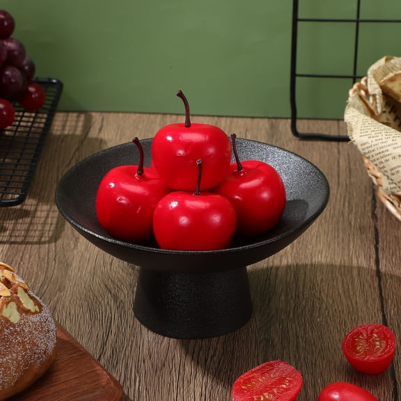 Tineasur Black Ceramic Pedestal Fruit Bowl Decorative Serving Dish for Home Kitchen Display and Entertaining