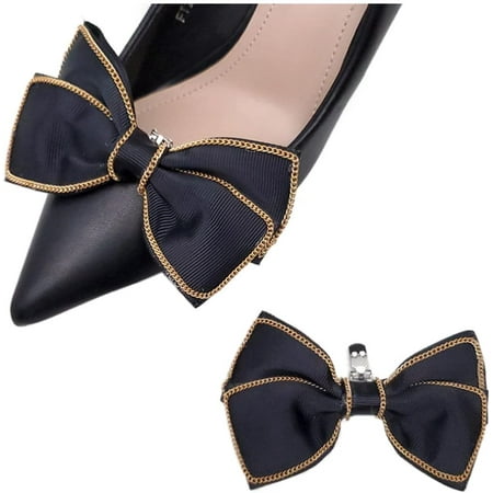 Municipal 4 pcs Gold Chain Trim Bow Shoe Clips Satin Bow Shoe Buckles Shoes Jewelry Decoration Shoe Embellishments for Women Girls