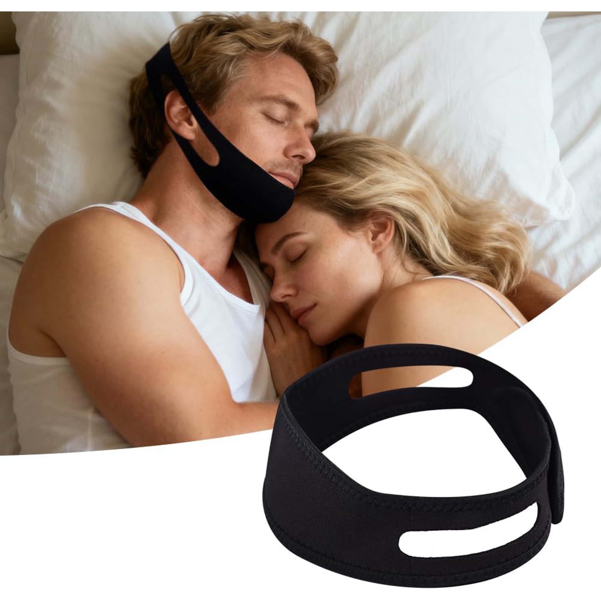 Travel Jaw Strap, Sleep Apnea Headgear to Keep Mouth Closed, Anti-Snore Chin Strap for Sleeping, Snore Strips, Mouth Tape for Women & Men(Black)