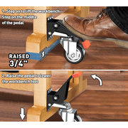 LLMRR Workbench Casters Kit, Retractable Casters Heavy Duty Bench Caster Wheels, 4 PCS Heavy Duty Casters with Brake, Quick Release Stepdown Caster for Workbenches, Load 720LBS, Red