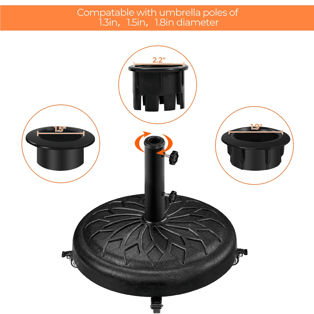 Renwick 20" Outdoor Rolling Patio Market Umbrella Base for Garden, Black
