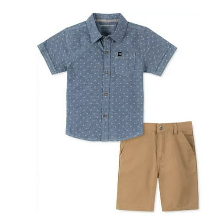 Calvin Klein Jeans Little Boys 2Pc. Logo-Print Chambray Shirt & Twill Shorts 5