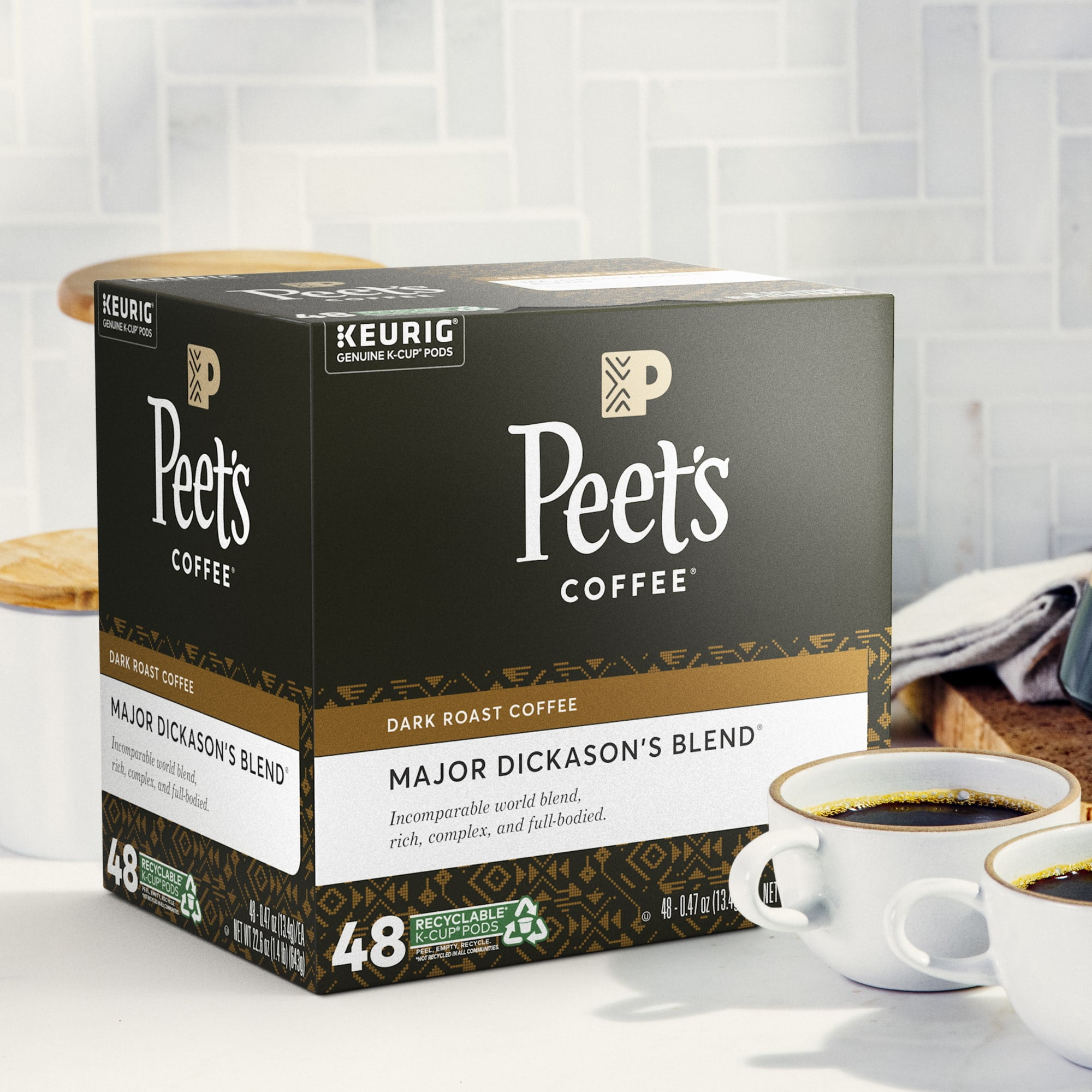 Peet's Coffee K-Cup Pods, Major Dickason's Dark Roast (48 Count) Single Serve Pods Compatible with Keurig Brewers