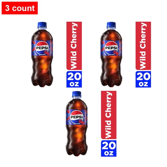 Pepsi Cola Wild Cherry Soda Bottle 20 fl oz - 3 count