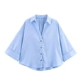 thumbnail image 4 of HOWPAY Button down Shirts for Women Long Sleeve Solid Color Basic Collared Work Blouses Oversized Stretch Loose Dressy Casual Fall Outfits Blue S, 4 of 4