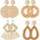 thumbnail image 1 of Pares de aretes de ratán, aretes bohemios tejidos con borlas y declaración geométrica ligera, aretes colgantes de aro de mimbre de paja hechos a mano, 1 of 8
