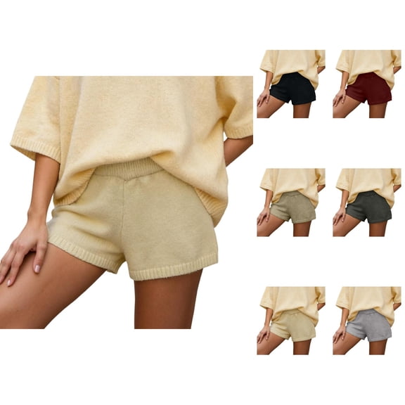 Knitted Mini Shorts for Women Summer Elastic High Waist Wide Leg Relaxed Fit Casual Shorts