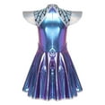 thumbnail image 4 of Choomomo Women's Space Alien Dress Rave Outfits Astronaut Gradient Sequin Metallic A-line Mini Dress Blue XXL, 4 of 8