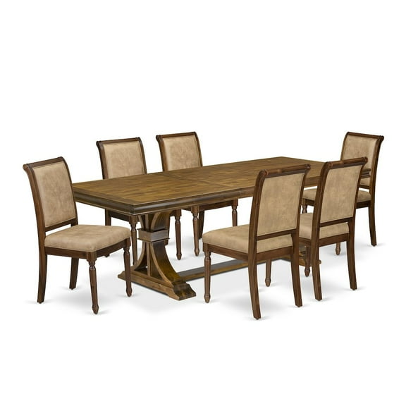 Luxe by East West Furniture 7 piece Dining Table Set includes a Kitchen Table and 6 Dark Grey Dinner Chairs