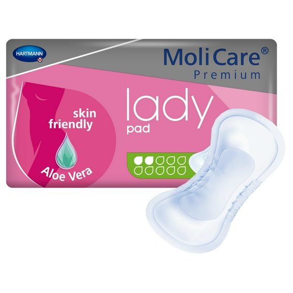 MoliCare Premium Lady Pads Female Incontinent Pad 4-1/2 X 10-1/2 Inch 168634, Lady 2 Drop, 14 Ct