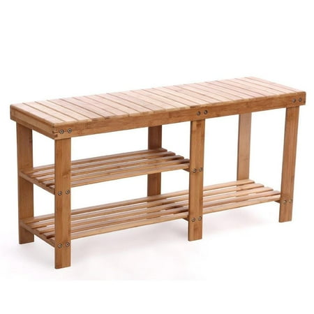 Storage Bench Shoe Ktaxon 100% Natural Bamboo Entryway Bench Hallway Shoe Storage Shelf Boot Rack Organizer ()