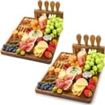 thumbnail image 3 of 1/2-Set Wooden Cheese Board with 4 Stainless Steel Knives - Travel-Friendly Charcuterie Platter for Parties & Gifts, 3 of 12