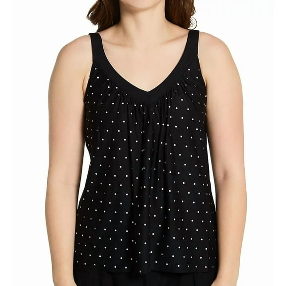 COCO REEF Black Metallic Dot Core V-Neck Tankini Swim Top, US 36D, UK 36D, NWOT