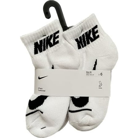 Nike Boy's Cushioned Dri-Fit Cotton Everyday Quarter Ankle Socks (6 Pairs), XS, Kid's Shoe Size 10c-3y, Kid's Sock Size 5-7