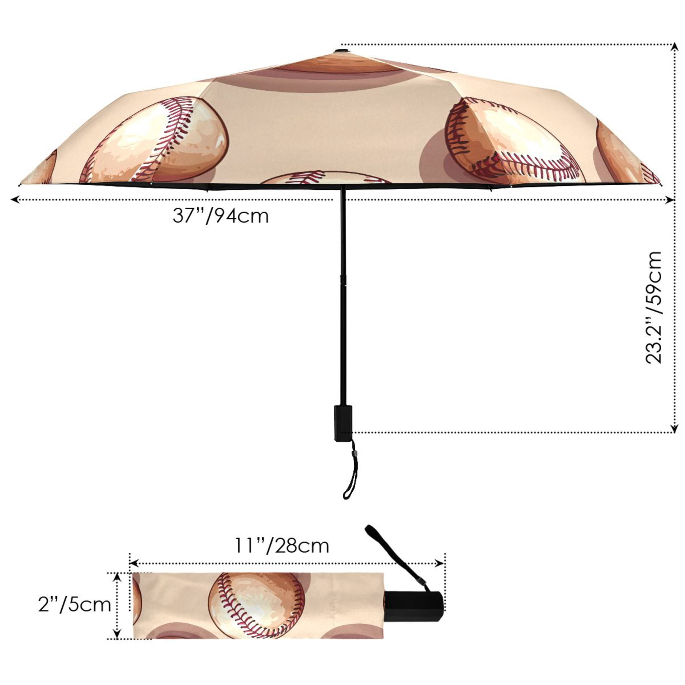ALAZA Retro Baseballs UPF 50+ Compact Folding Umbrella for Rain Travel Umbrella Packable