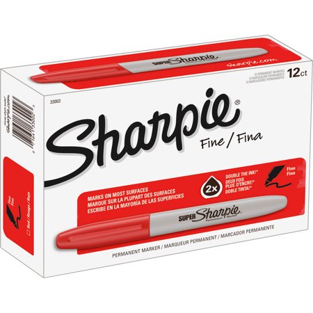 Sharpie Non-Washable Quick-Drying Waterproof Permanent Marker, Super Fine Tip, Red, Pack of 12