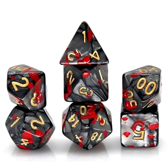 7pcs Polyhedral Dice with Red Spotted Patterns, for RPG,Role Playing Table Game, Black