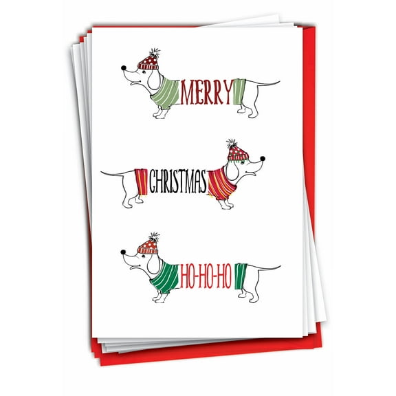 Pack of 12 Merry Christmas Greeting Cards (1 Design, 12 Cards) - Dashing Dachshunds Ho Ho Ho C9563AXSG-B12x1