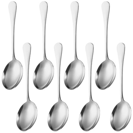 8PCS Large Serving Spoons, 9.7" x 2.5" Silver Stainless Steel Spoons for Buffet, Serving Spoons for Catering and Parties