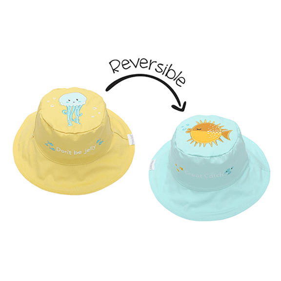 FLAPJACKKIDS Kids' Reversible Sun Hat - Fish/Jellyfish - M (2-4y)