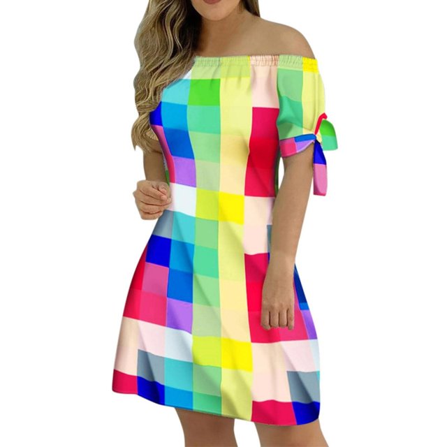 SMihono Robe Maxi Bohème d'Été pour Femmes Grande Taille Mode Féminine Manches Courtes Imprimé Fleurs Robe Pull Plage Robe d'Été