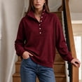 thumbnail image 5 of Sweatshirt for Women Qiggri Women's Waffle Knit Stand Collar Sweatshirt Half Button Long Sleeve Loose Pullover Top With Pockets Lightweight Fall Top XXL, 5 of 6