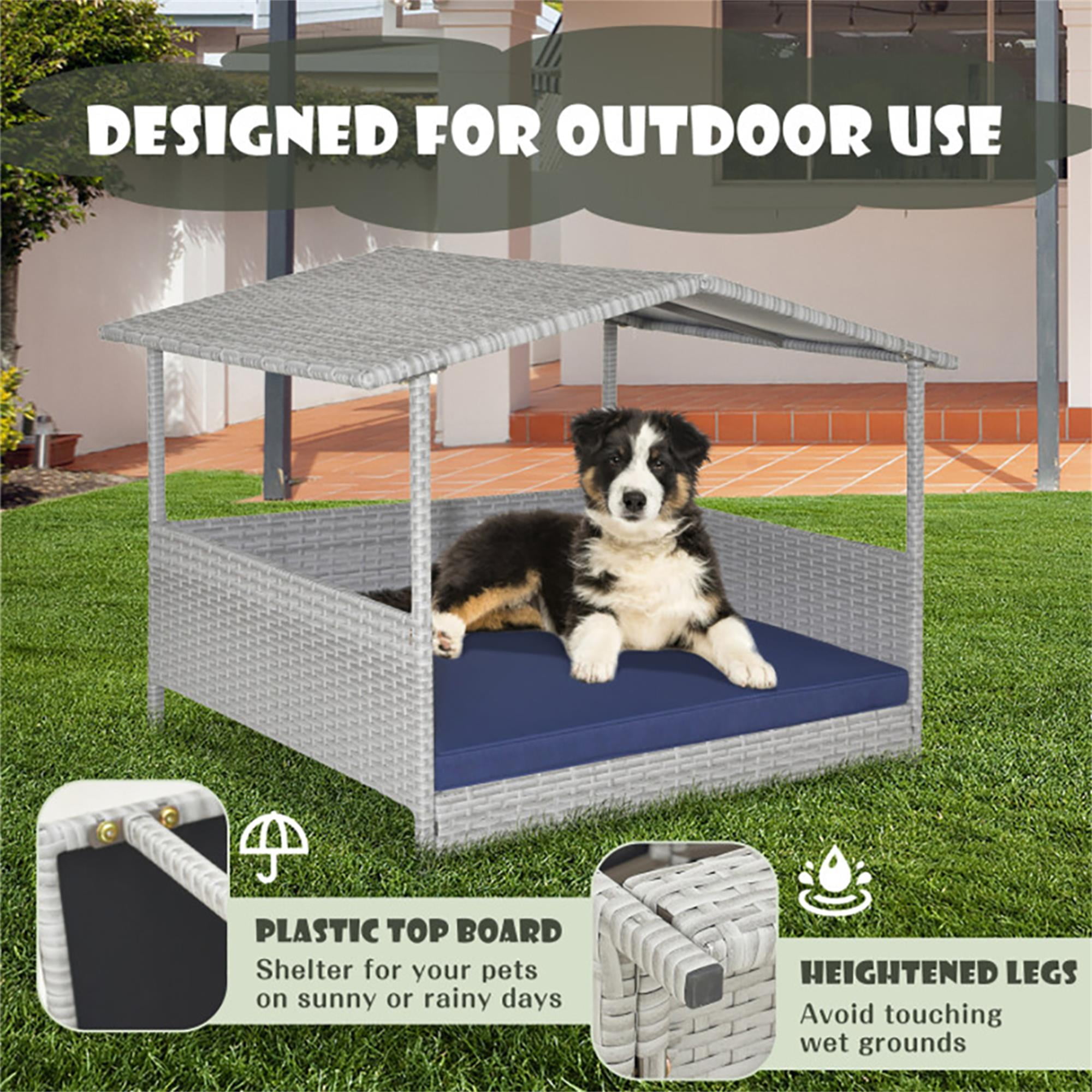 Pefilos 38" Pet Bed for Cat and Dog with Cushion Cover, Outdoor Weatherproof Roof PE Wicker Dog House Furniture, Dog Bed with Canopy, Brown Pefilos 38" Pet Bed for Cat and Dog with Cushion Cover, Outdoor Weatherproof Roof PE Wicker Dog House Furniture, Dog Bed with Canopy, Brown