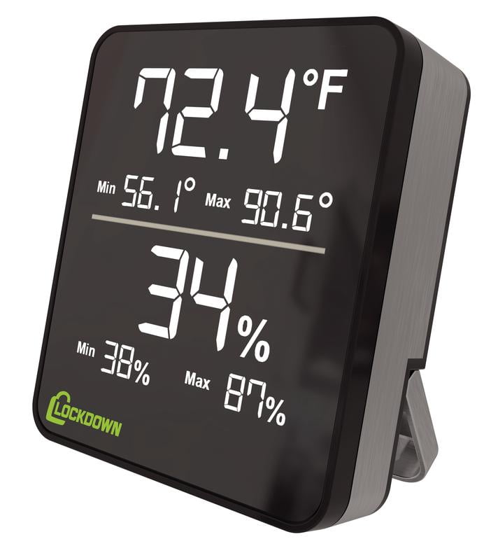 Lockdown Digital Hygrometer.  Monitor Temperature and Humidity.  Record Min/Max Values.