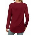 thumbnail image 4 of Camisa de Larga con Cuello Redondo para Mujer, Básica, Holgada, Informal Vino Tinto XXL, 4 of 5